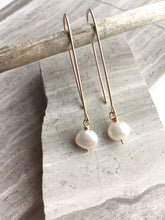 Long hook Earrings — White Freshwater Pearl, hanging