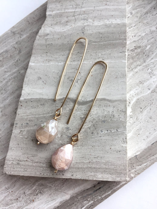 Long hook Earrings — Chocolate Moonstone