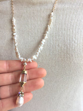 Long Pearl and Quartz Pendant Necklace, in hand