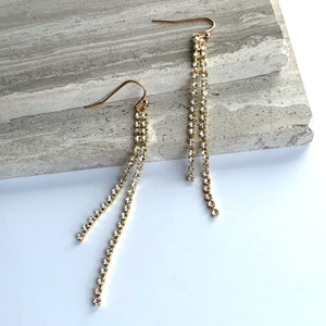 Long Crystal Fringe Gold Earrings, JPeace Designs