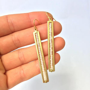 Long gold bar w/ tiny Pearls Earrings