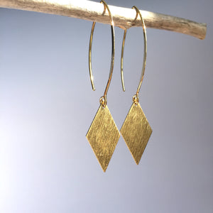Long hook Gold brushed Diamond Earrings