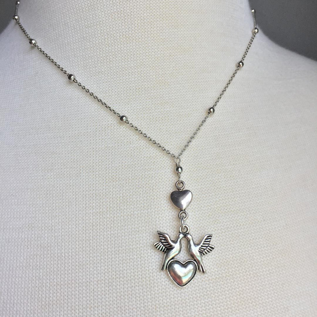 Love Bird Heart Necklace — Silver
