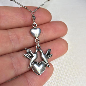 Love Bird Heart Necklace — Silver