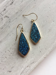 Midnight Blue Druzy Earrings, gold