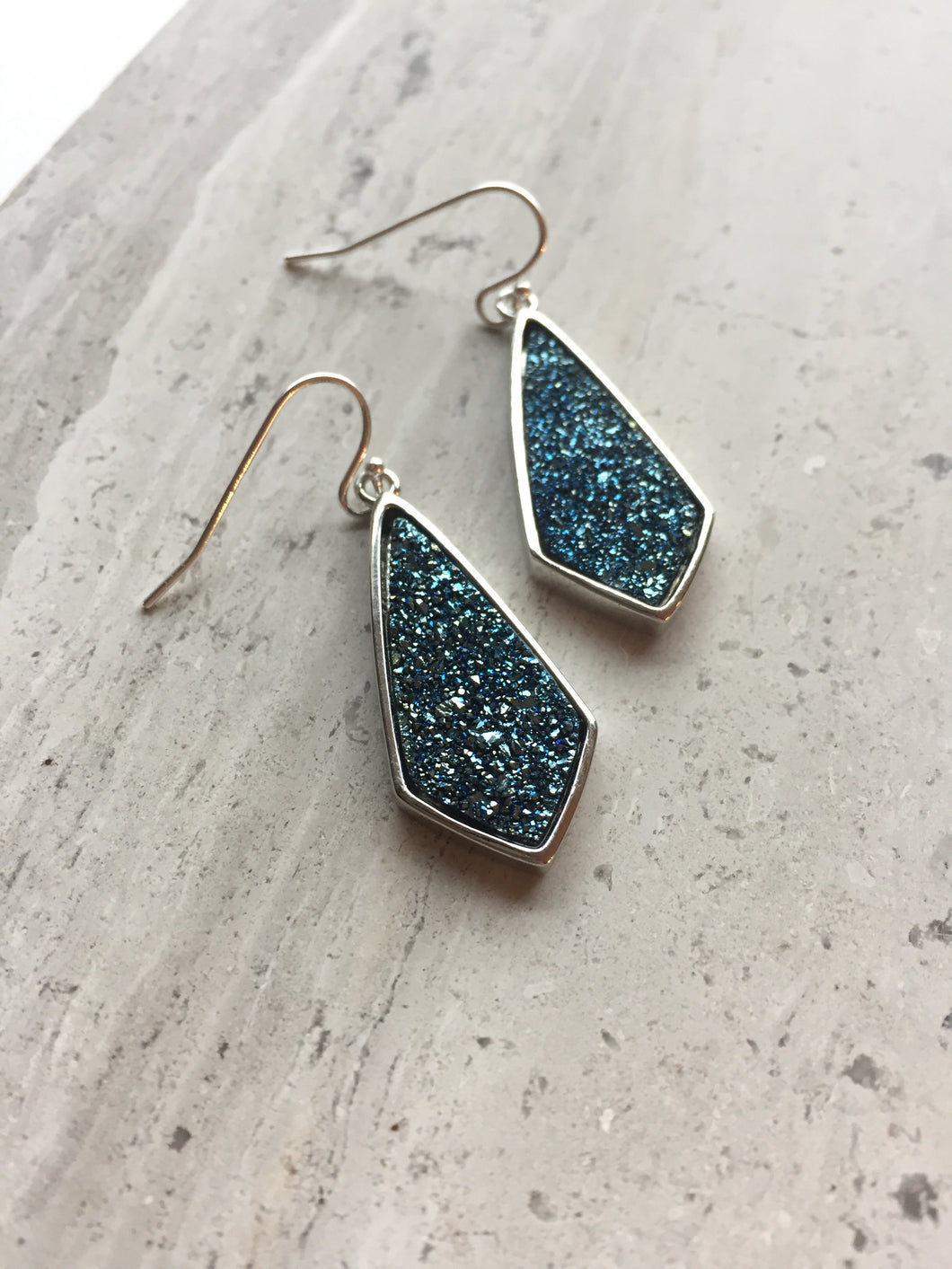 Midnight Blue Druzy Earrings, silver