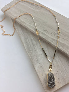 Mix Metals and Pyrite Necklace — Silver Druzy