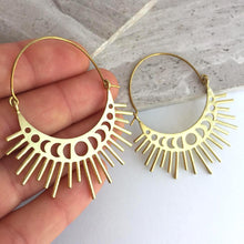 Moon Phase / Sun Burst Gold hoop Earrings