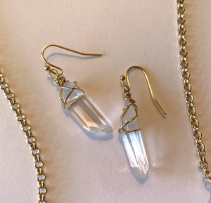 Natural Quartz crystal spike earrings