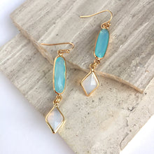 Opal Aqua glass Diamond drop Earrings, JPeace Designs
