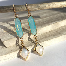 Opal Aqua glass Diamond drop Earrings