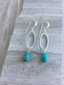 Open Oval Earring — Turquoise, silver
