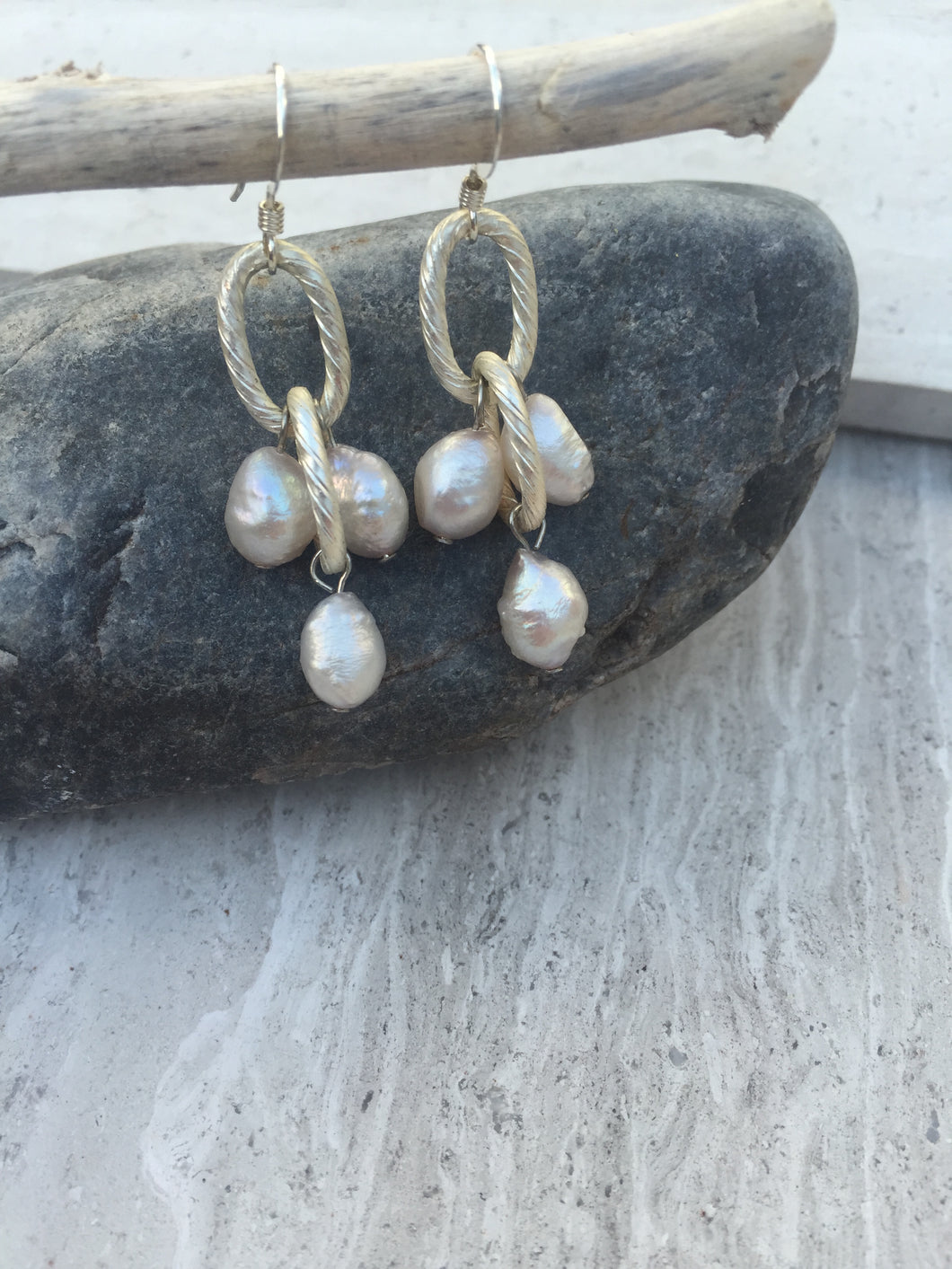 Pearl Cluster Earrings silver