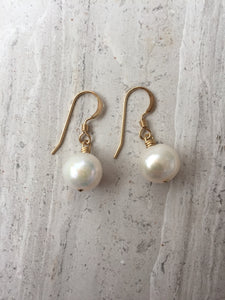 White Pearl Earrings, gold