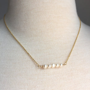 White Pearl bar & Gold Chain Necklace