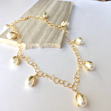 Pearl Tulip drops / large chain Gold Necklace