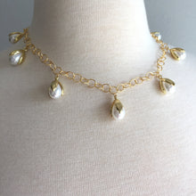 Pearl Tulip drops / large chain Gold Necklace