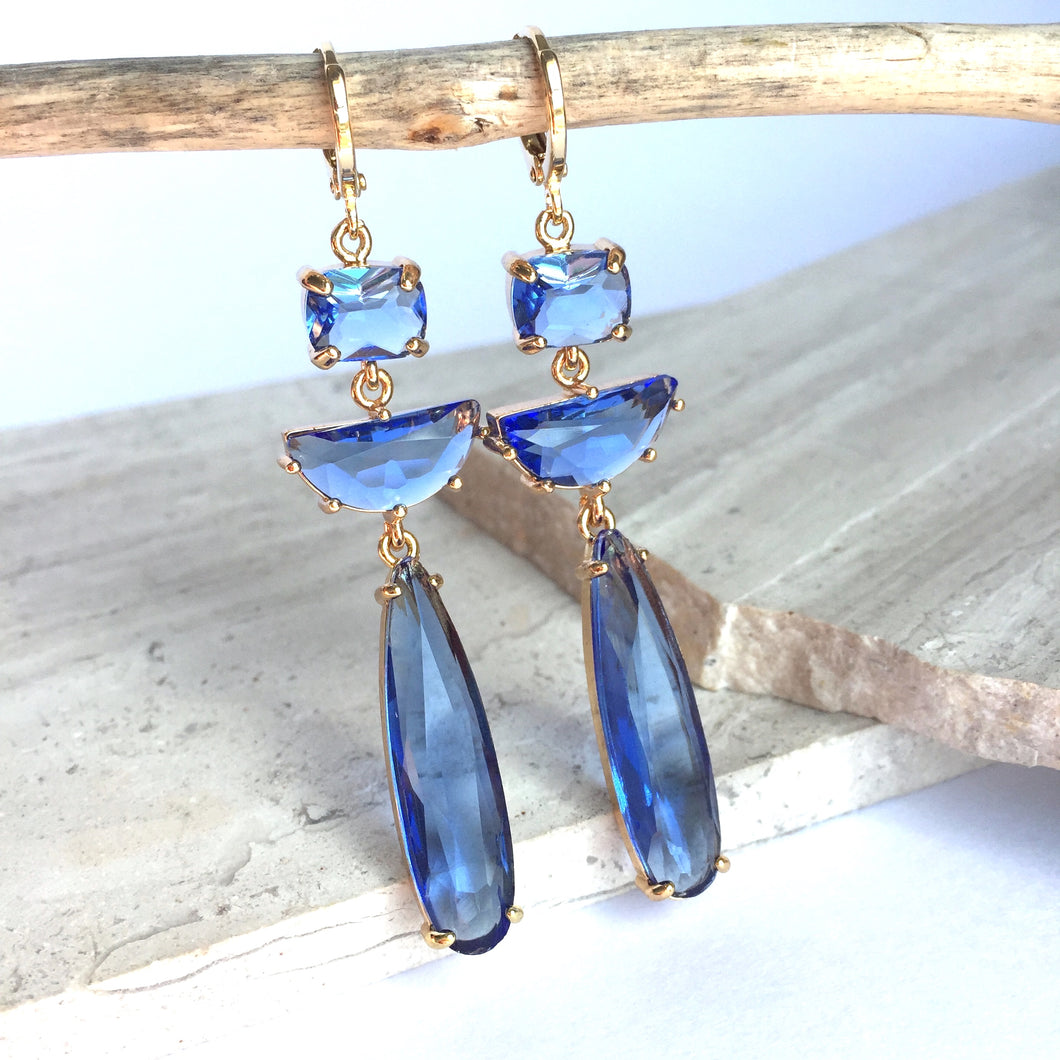 Long Prong set, Blue Glass Earrings