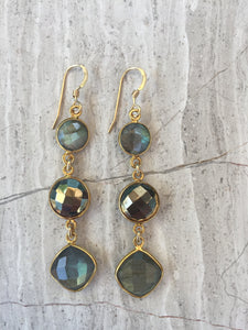 Pyrite & Labradorite Graduated Stone Earrings, gold