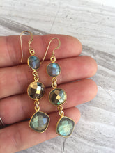 Pyrite & Labradorite Graduated Stone Earrings, gold 