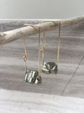 Pyrite Rectangle Earrings, gold, natural —hanging