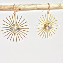 Rhinestone Sunburst Gold dangle Earrings