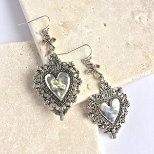Silver Sacred heart with cross Earrings JPeace Designs
