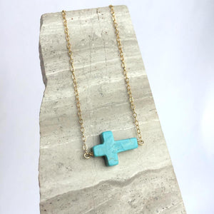 Sideways Turquoise Cross Necklace