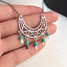 Silver Tribal lines turquoise bead dangle necklace