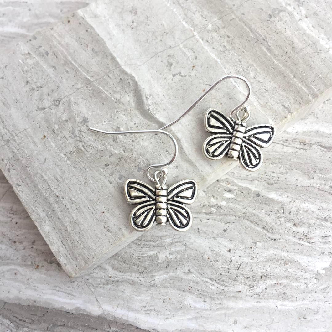 Silver Butterfly Charm Earrings