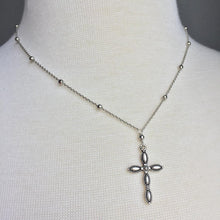 Cross Charm & Beaded Chain Necklace — Silver