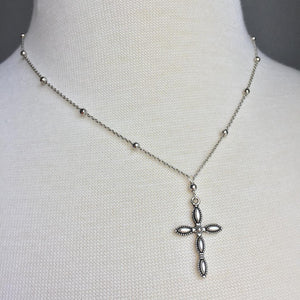 Silver Cross Charm & Beaded Chain Necklace