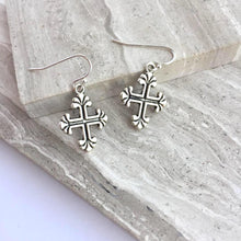 Templar Cross Charm Earrings — Silver