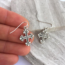 Templar Cross Charm Earrings — Silver