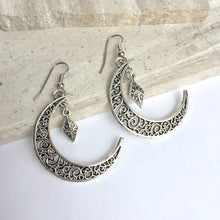 Silver filigree Moon & Diamond Star Earrings