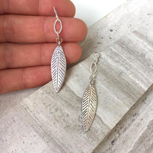 Silver Link & Feather charm Earrings
