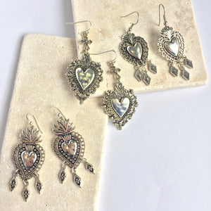 Silver Sacred heart w/ 3 dangles Earring collection JPeace Designs