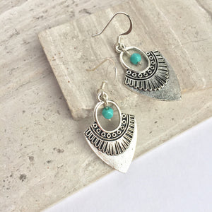 Thai Silver triangle w/ Turquoise bead Earrings