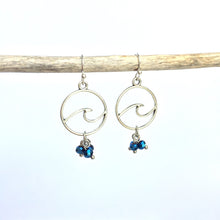 Jpeace Designs Silver Wave Hoop Earrings w/ blue glass beads