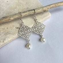 Silver woven charm Pearl dangle Earrings