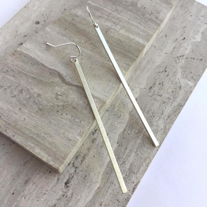 Silver Long brass bar Earrings