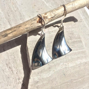 Silver Mirror Sail boat Earrings