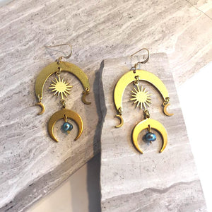 Sun and Moon Brass Earrings