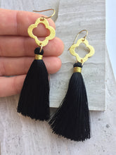 Bushed Quatrefoil Tassel Earrings, Black in hand