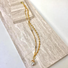 Three gold chains Bracelet w/ Pearl Dangle