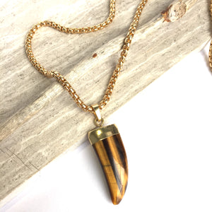 JPeace Designs Tigers eye claw Pendant Thick Gold Chain Necklace