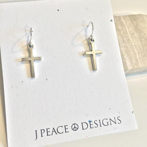 Tiny Cross Charm Earrings — Silver