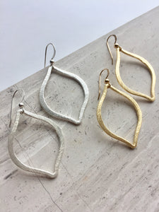 Brushed Tulip Earrings, gold and silver