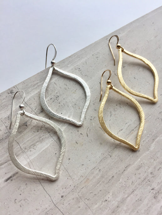 Brushed Tulip Earrings, gold and silver