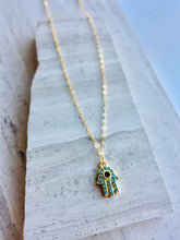Turquoise CZ Hamsa Charm Necklace